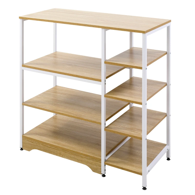 HOMCOM Storage Shelf Multi-Tier Bookcase Utility Display Rack Home Organizer for Kitchen, Garage, Living Room, White