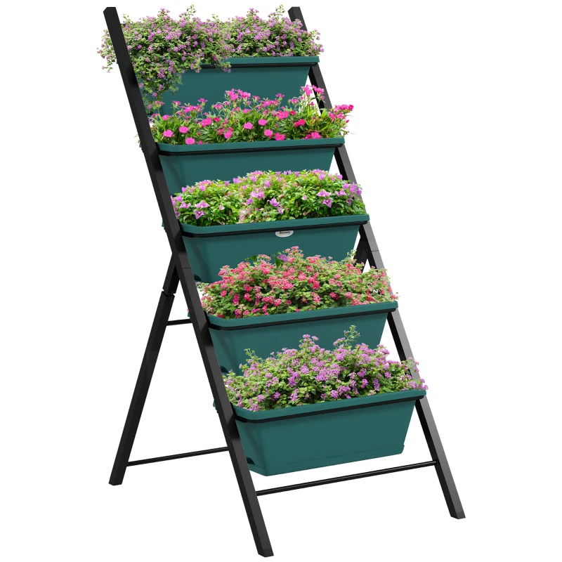 Outsunny 5-Tier Vertical Raised Garden Planter with 5 Container Boxes, Outdoor Plant Stand for Vegetable Flowers, Green