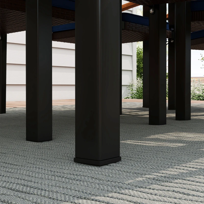 Outsunny Outdoor Dining Set 7 Pcs Space-Saving PE Rattan Patio Table and Chairs w/ Acacia Wood Table Top Soft Cushions, Black