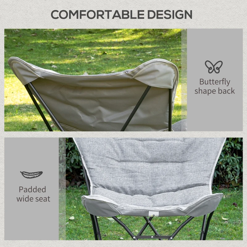 Outsunny Folding Camping Chair, Oversized Padded Lawn Chair w/ Steel Frame for Outdoor, Beach, Picnic, Hiking, Travel, Light Grey