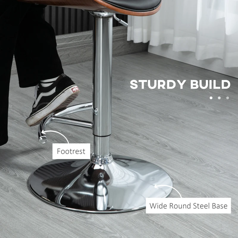 HOMCOM Counter Height Bar Stools Set of 2, Height Adjustable Swivel Barstools, PU Leather Bar Chairs with Arms and Footrest, Black