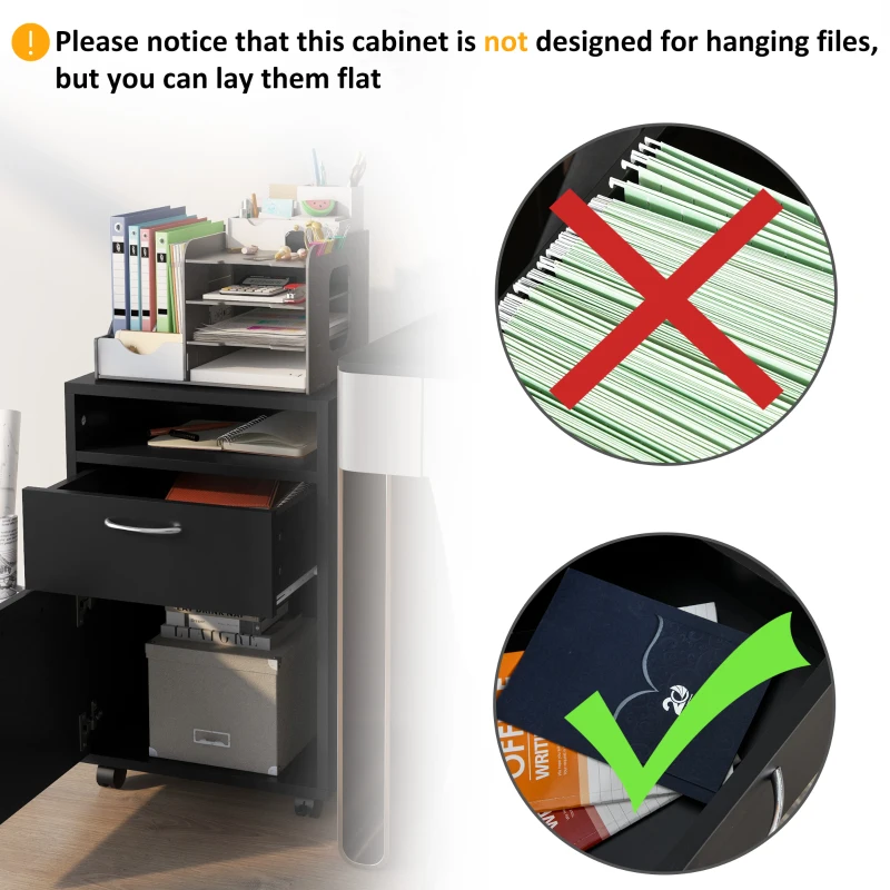 HOMCOM Mobile Storage Cabinet Organizer with Drawer and Cabinet, Printer Stand with Castors, Black