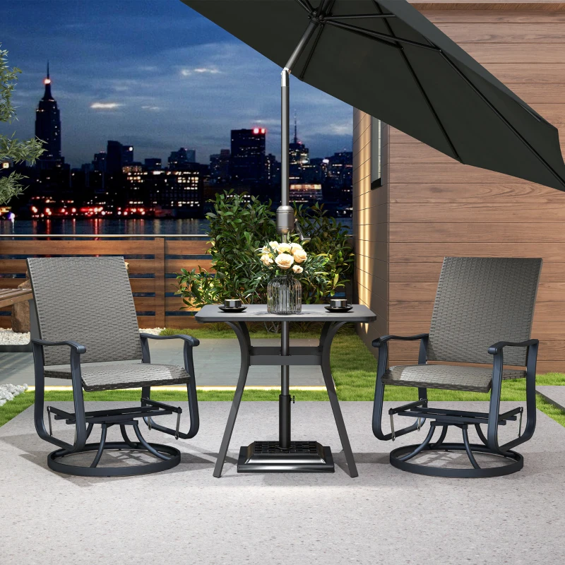 Outsunny Set of 2 Rattan Patio Glider, Wicker Outdoor Glider Swivel Chair with Steel Frame, High Back for Backyard Porch, Grey