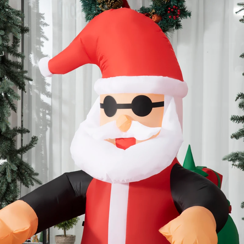 HOMCOM 5.5' H Christmas Holiday Yard Inflatable Outdoor, Light Up LED Decoration, Santa Claus Riding a Motorcycle