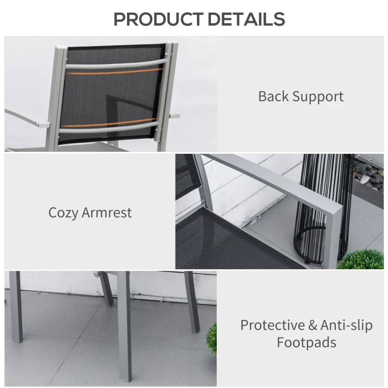 Outsunny Set of 2 Patio Dining Chair Outdoor Mesh Seat Heavy Duty Stackable Garden Bistro Chairs Yard Home Furniture Silver