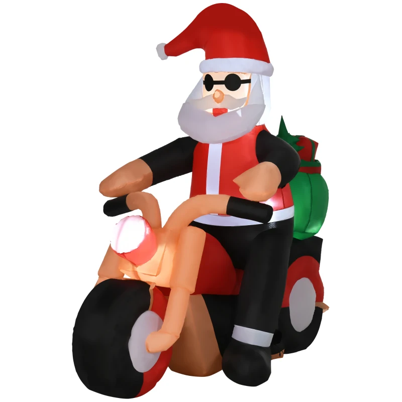 HOMCOM 5.5' H Christmas Holiday Yard Inflatable Outdoor, Light Up LED Decoration, Santa Claus Riding a Motorcycle