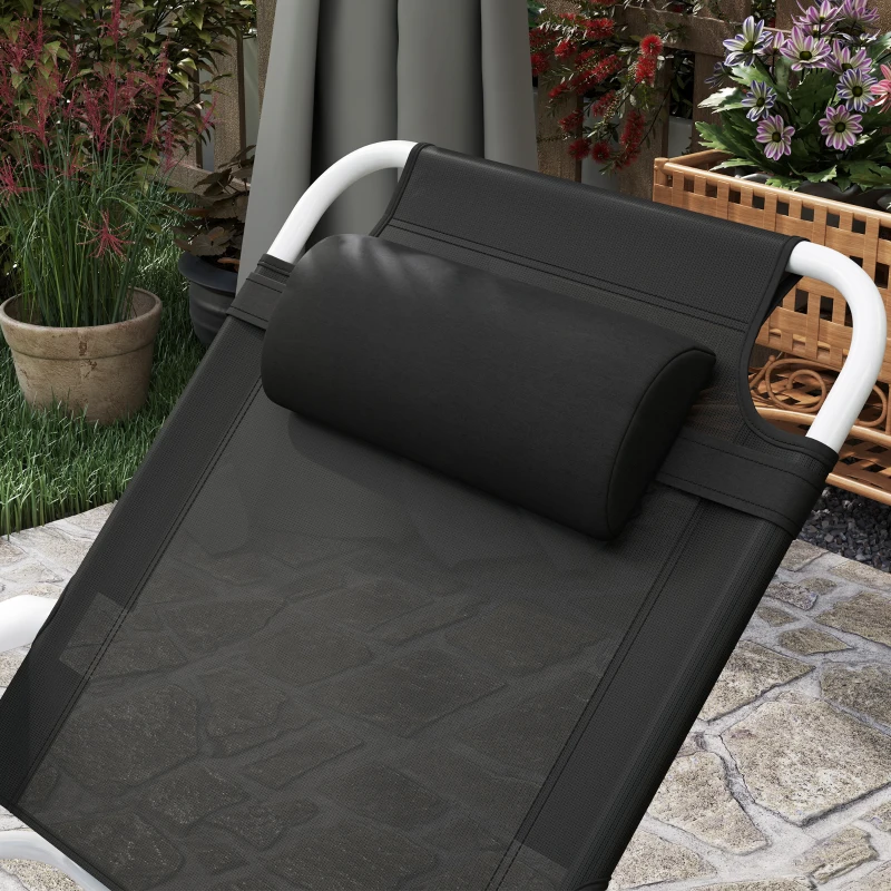 Outsunny Folding Chaise Lounge, Outdoor Sun Tanning Chair, 4-Position Reclining Back, Armrests, Removable Pillow, Black