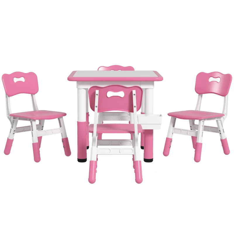 Qaba 5 Pieces Toddler Table and Chair Set, Height Adjustable Activity Table and Chair Set for Nursery Classroom, Pink