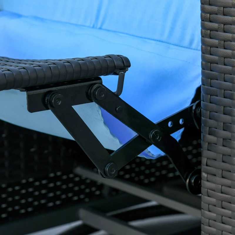 Outsunny Outdoor Rattan Wicker Lounge Chair with Footrest & Soft Cushion for Patio, Garden, Backyard, Sky Blue