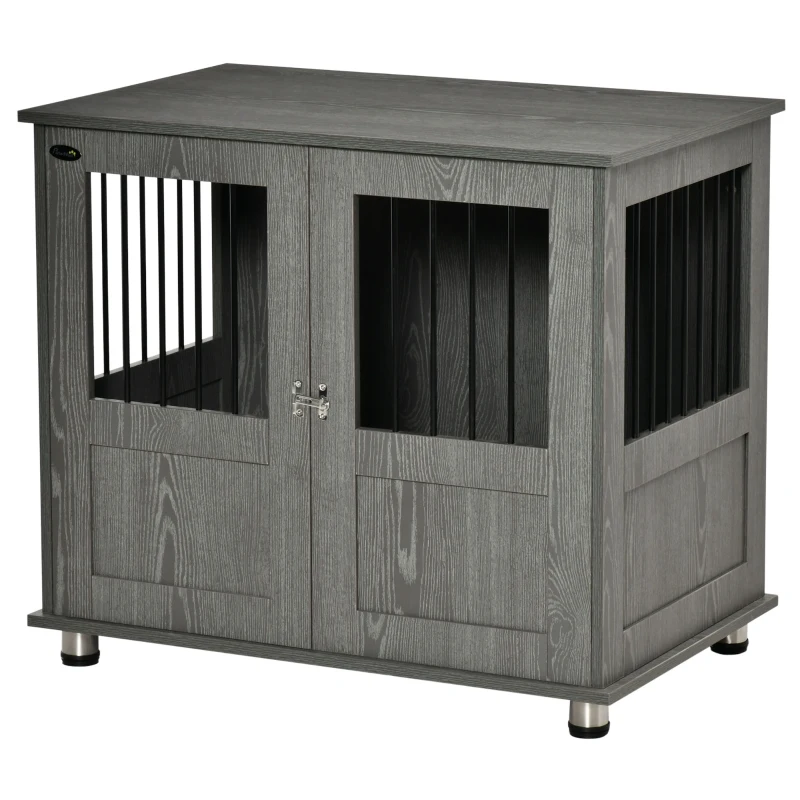 PawHut Dog Crate Furniture with Lockable Magnetic Door, Adjustable feet for Small & Medium Dogs, Indoor Use, Grey
