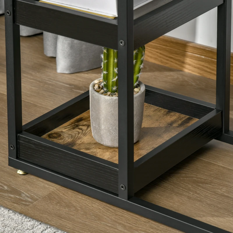 HOMCOM Side Table, C Shaped End Coffee Table, Industrial Nightstand with Storage Shelves, Metal Frame for Living Room, Bedroom, Rustic Brown