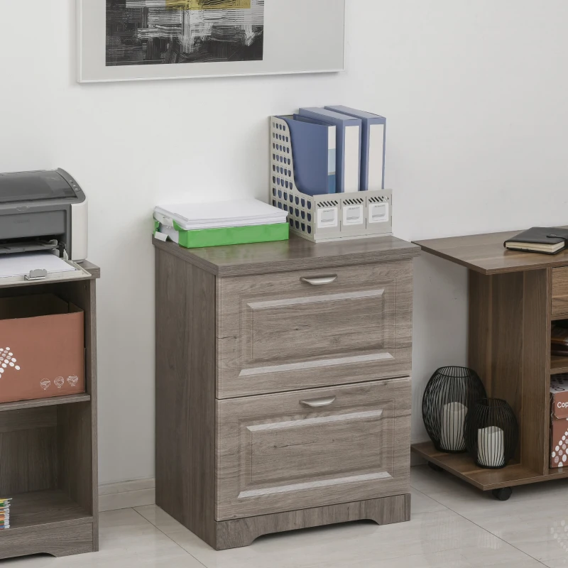 HOMCOM 2-Drawer Lateral File Cabinet Pedestal Documents Storage for Home Office, Grey Oak
