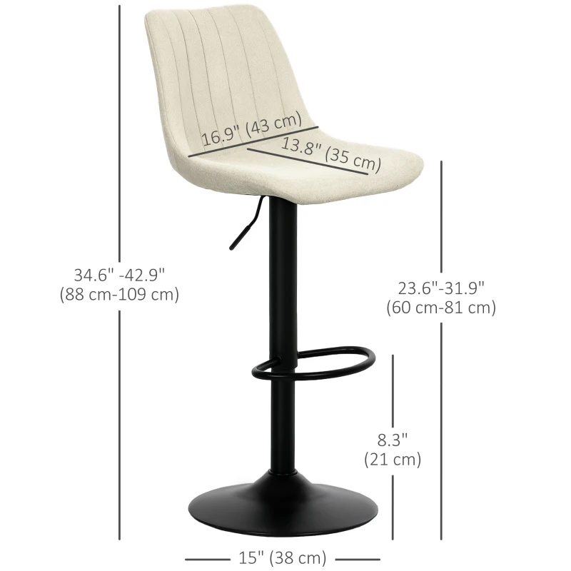 HOMCOM Adjustable Barstools Set of 2, Swivel Bar Stools with Back and Footrest for Kitchen Island Counter, Beige