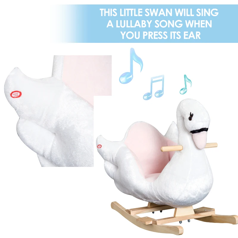 Qaba Soft Warm Kids Rocking Horse Child Plush Ride On Toy Swan Style Playtime with Lullaby Song White