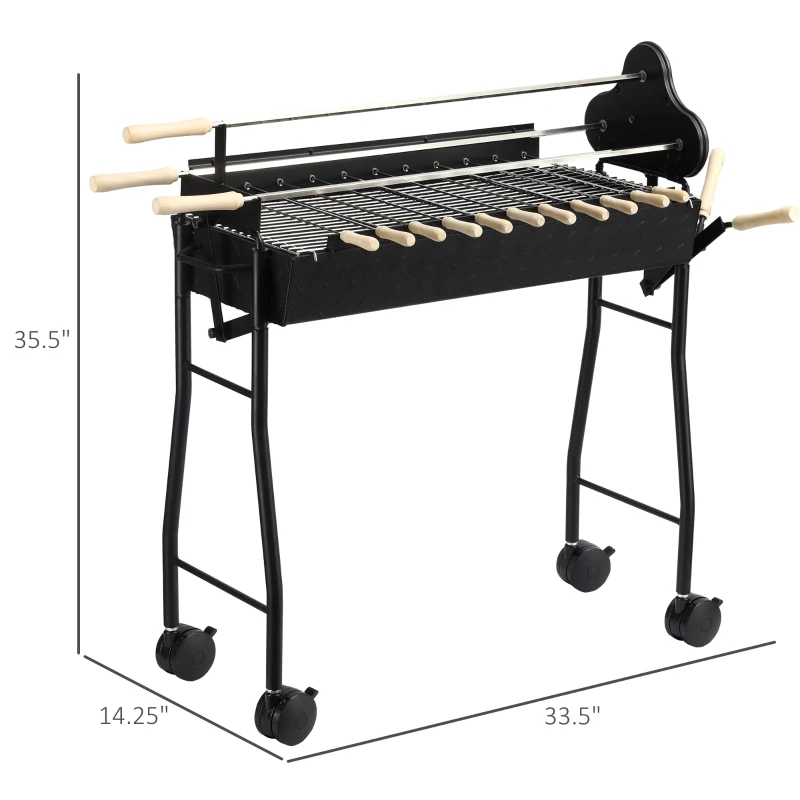 Outsunny Outdoor Cooking Grill Multifunctional Portable Charcoal Grill Barbecue Trolley, Black