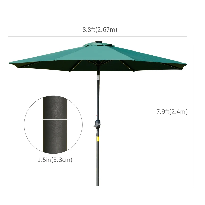 Outsunny 9ft Solar Patio Umbrella Outdoor Sunshade 24 LED Lights Tilt Canopy Green