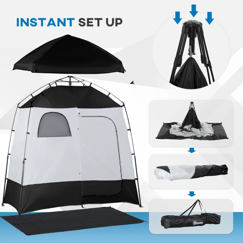 Outsunny Pop Up Shower Tent, Portable Privacy Shelter for 2 Persons, Changing Room with 2 Windows, 3 Doors, Carrying Bag, Grey and Black