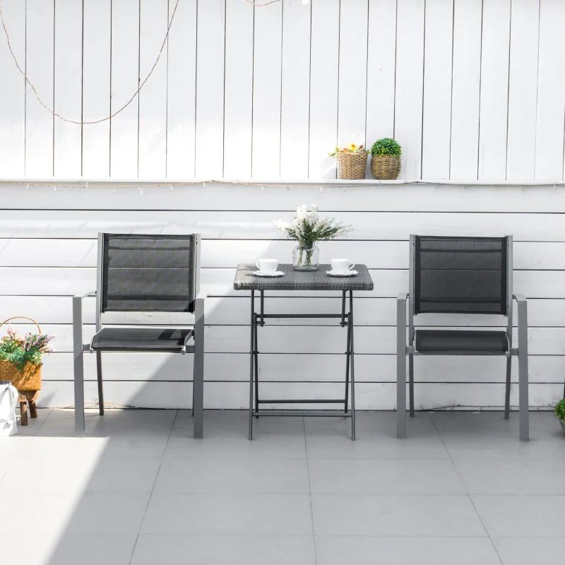 Outsunny Set of 2 Patio Dining Chair Outdoor Mesh Seat Heavy Duty Stackable Garden Bistro Chairs Yard Home Furniture Silver