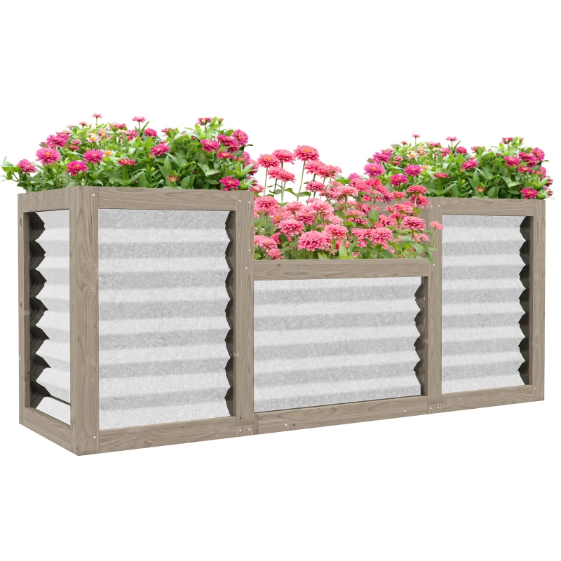 Outsunny Metal and Wood Combined Planter Box, Raised Garden Beds, for Growing Flowers, Herbs and Vegetables