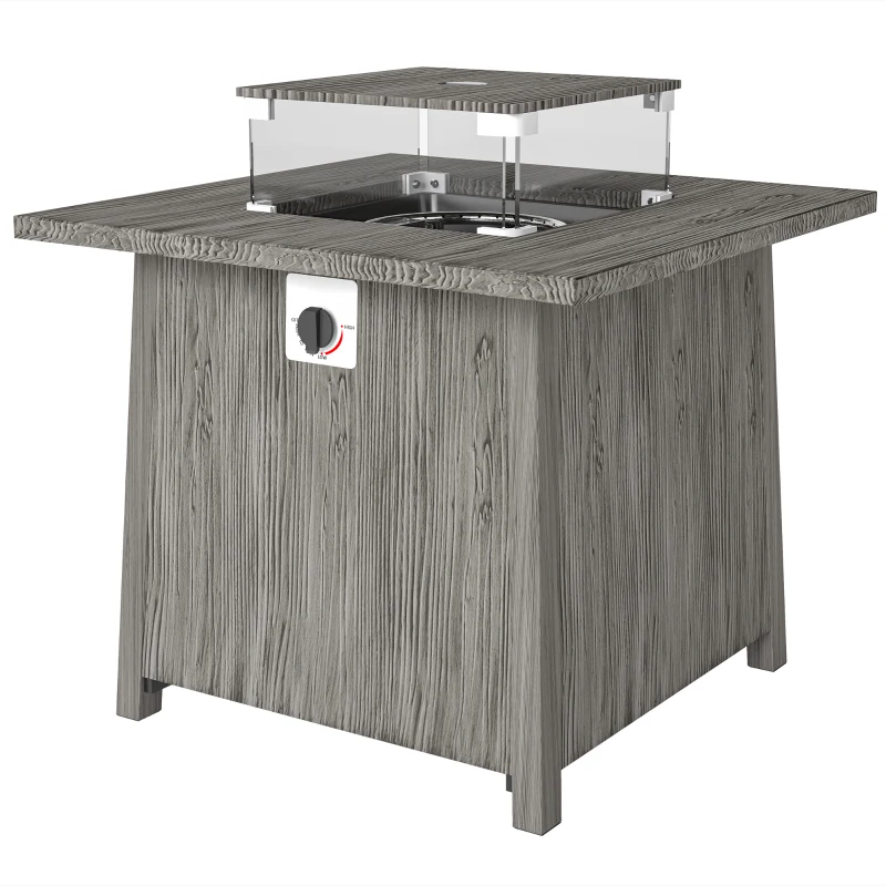 Outsunny 28" Propane Fire Pit Table 40,000 BTU Square Outdoor Gas Fire Table with Waterproof Cover, Adjustable Foot Pads