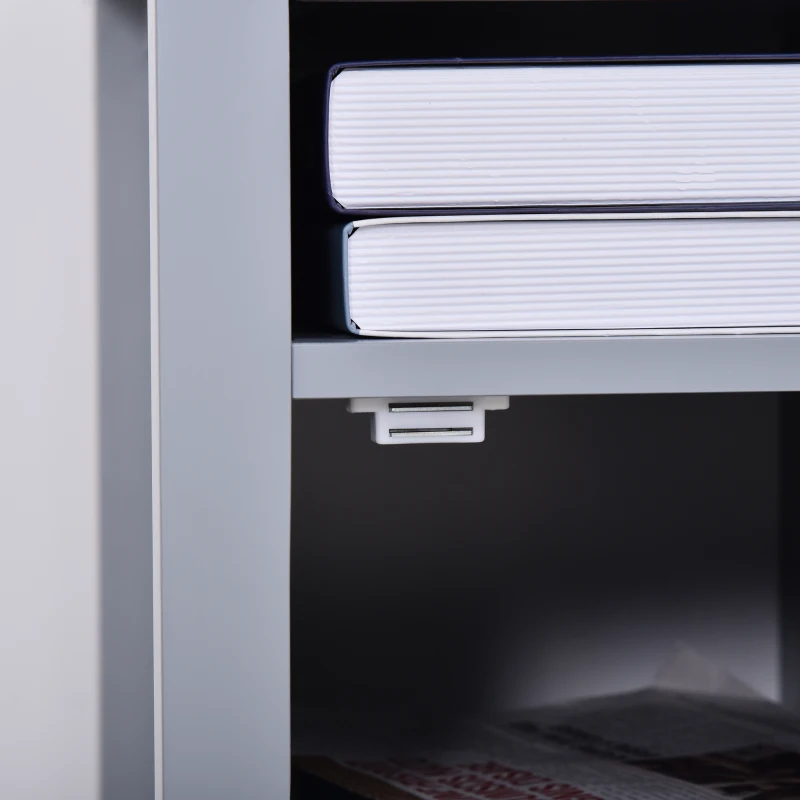 HOMCOM Wooden3-Tier Modern Nightstand with Pullout Shelf, Adjustable Open Shelf, and Door Cabinet, Grey