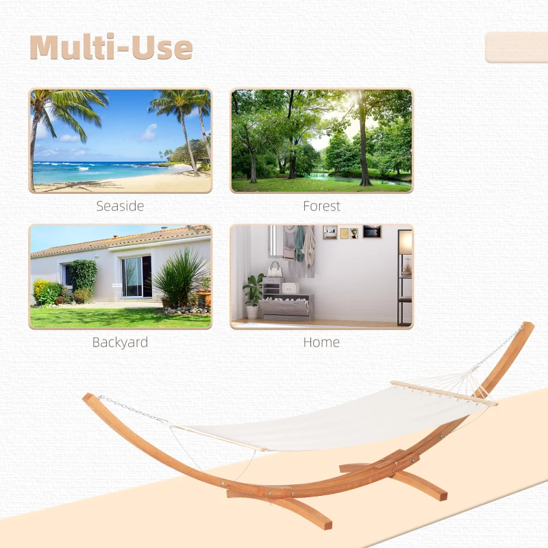 Outsunny 13' Patio Hammock with Stand, Outdoor Arch Wooden Hammock Bed, Camping Hammock with Straps and Hooks, White