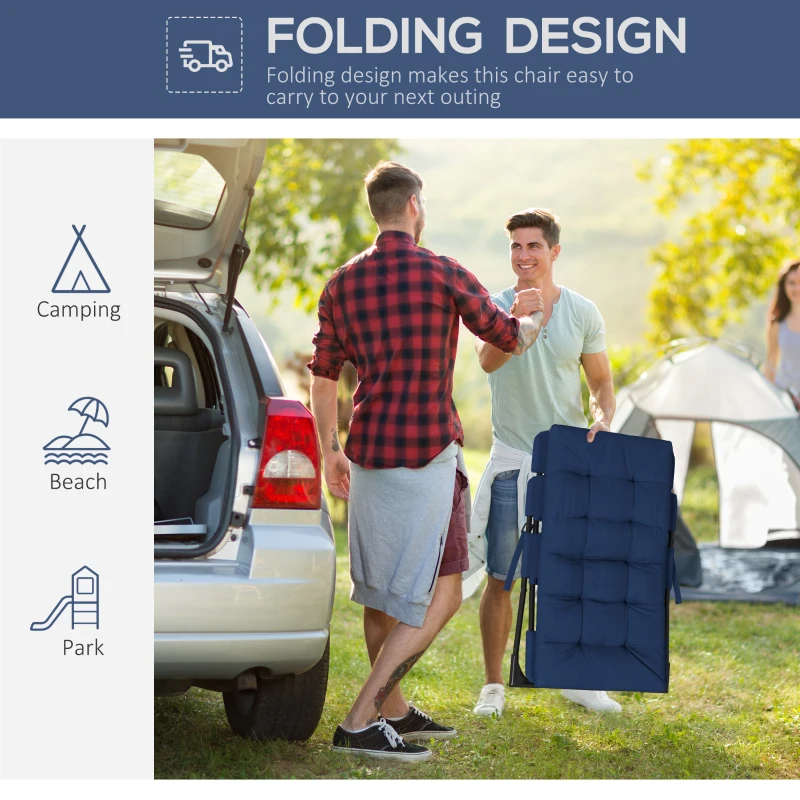 Outsunny Outdoor Folding Lawn Chair, Foldable Chair with Cushion, Armrest and Steel Frame for Poolside, Deck, Backyard