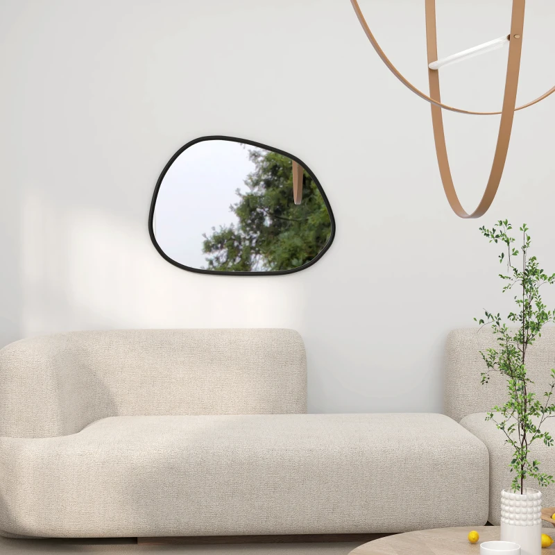 HOMCOM 27.5" x 19.5" Irregular Mirror, Decorative Vanity Mirror with Pine Wood Frame for Bathroom, Living Room, Bedroom, Black