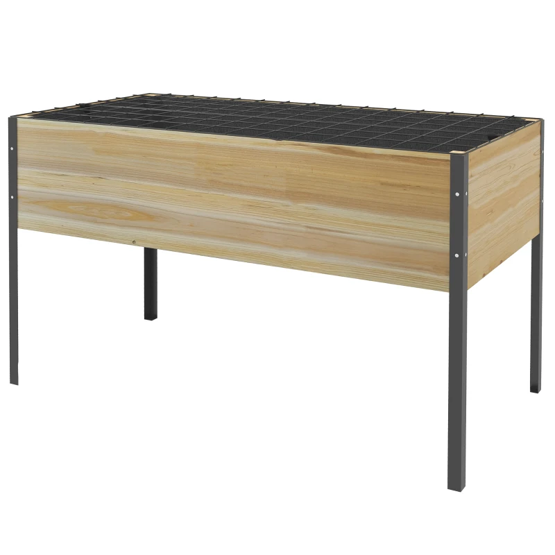 Outsunny Wooden Planter Box with Metal Legs, Raised Garden Bed with Trellis and Bed Liner, for Vegetables Flowers Herbs