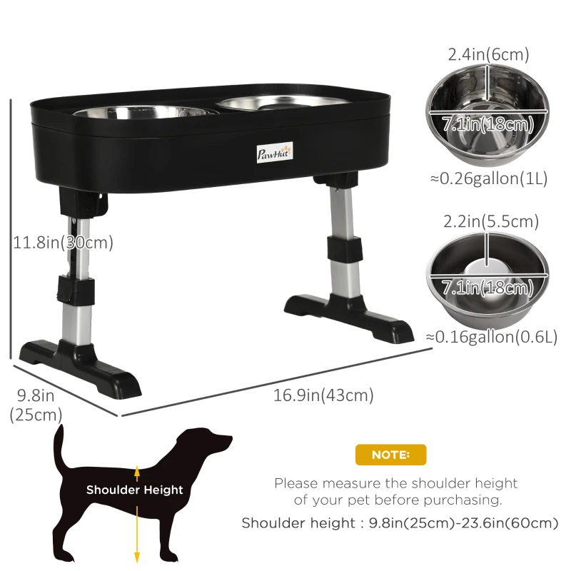 PawHut Pet Feeder, 4 Adjustable Heights Elevated Dog Bowls with Slower Feeder, Stainless Steel Food and Water Bowls, Raised Edge and Food Collection Hole