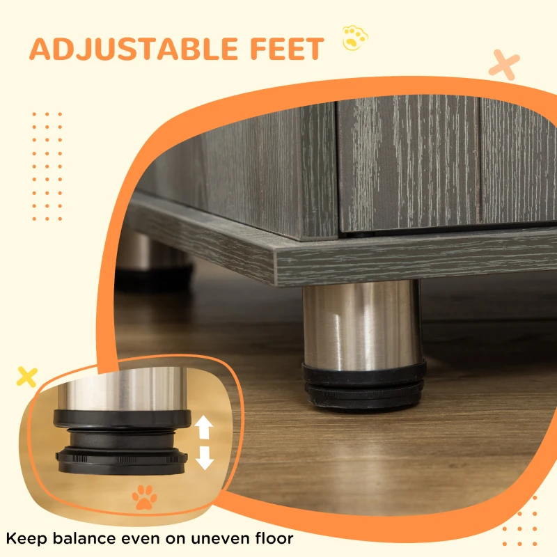 PawHut Dog Crate Furniture with Lockable Magnetic Door, Adjustable feet for Small & Medium Dogs, Indoor Use, Grey