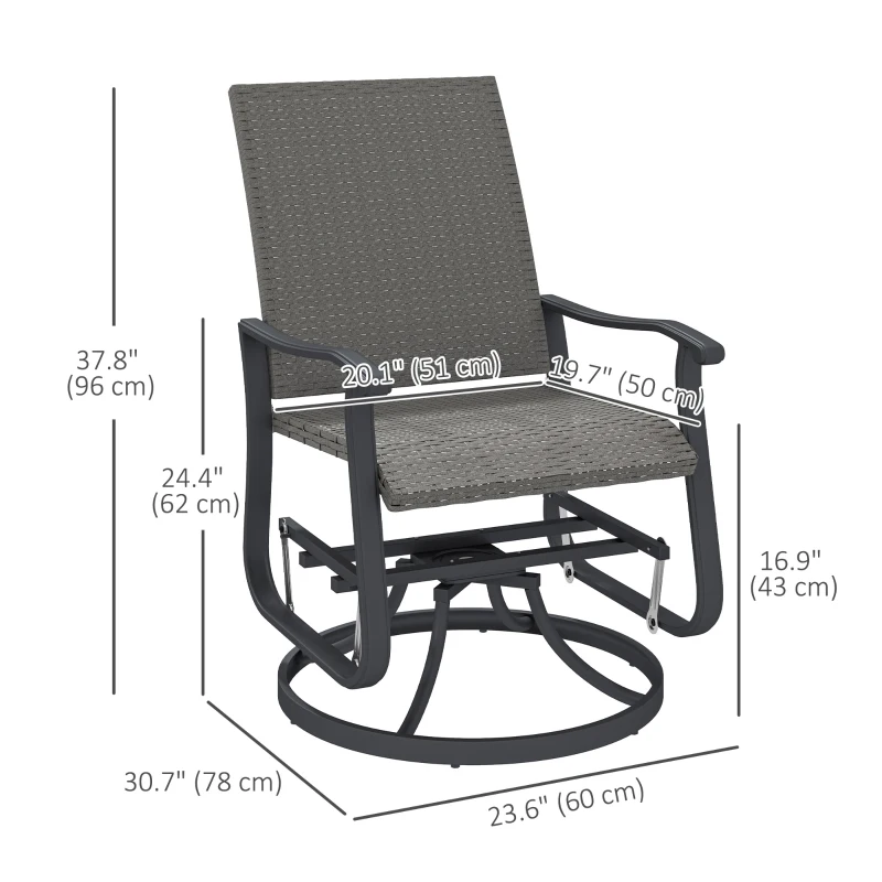 Outsunny Rattan Patio Glider, Wicker Outdoor Glider Swivel Chair with Steel Frame, High Back for Backyard Porch, Grey