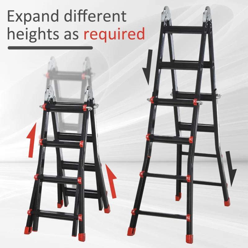 HOMCOM 13FT Aluminum Telescoping Ladder Folding Telescopic Ladder with Adjustable Height Non-Slip Feet 330lb Capacity Black