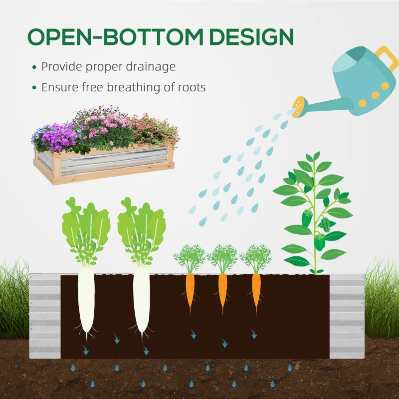 Outsunny Raised Garden Flower Bed Kit with Greenhouse, Wooden Cold Frame Planter, 48" x 24" x 32", Natural