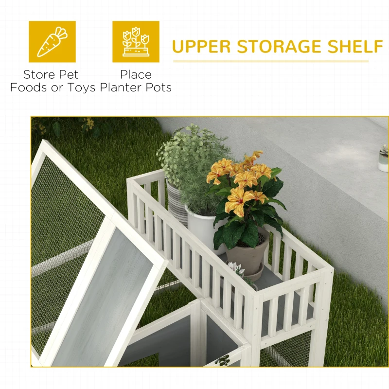 PawHut Rabbit Cage Outdoor Indoor Guinea Pig Cage with Run, Openable Tops, for 1-2 Rabbits, 37" x 35" x 24", Grey