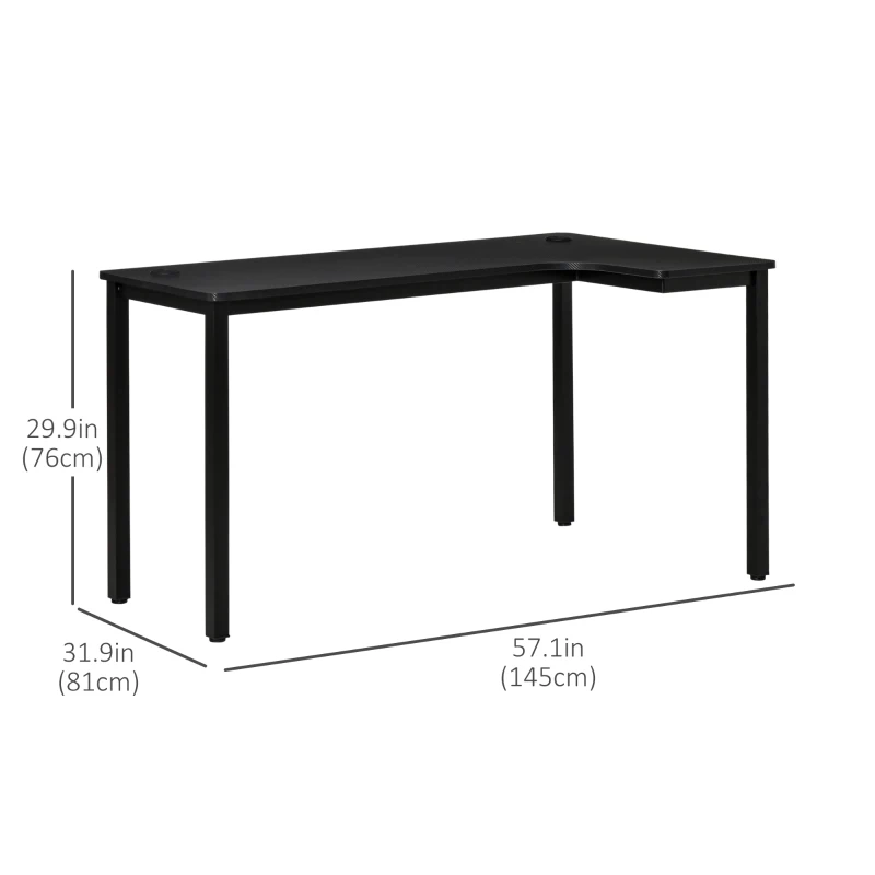 HOMCOM L-Shaped Desk, 57 Inch Corner Desk, Computer Table, Writing Workstation for Home Office with Cable Management, Black