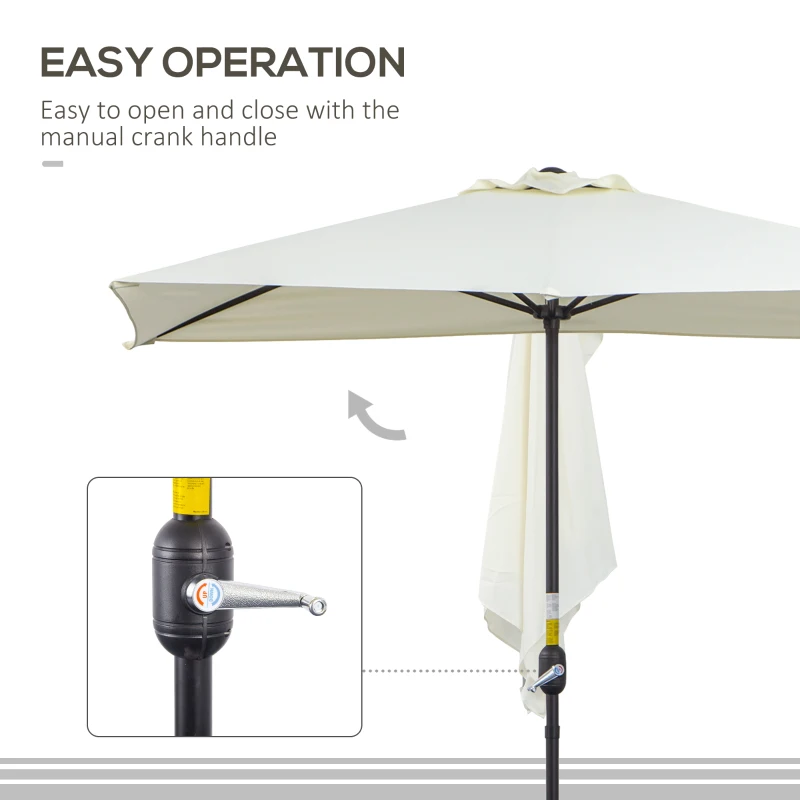 Outsunny 8ft Half Umbrella Outdoor Balcony Parasol Patio Garden Outdoor Window Sun Shade w/ 5 Ribs Beige