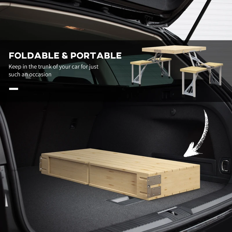 Outsunny Aluminum Frame Folding Picnic Table, Portable Camping Table and Chairs Set with Umbrella Hole