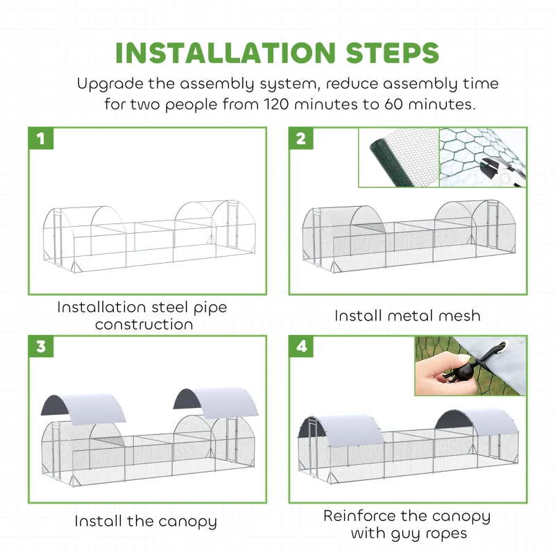 PawHut 24.9' x 9.2' Metal Chicken Run with Waterproof and Anti-UV Cover
