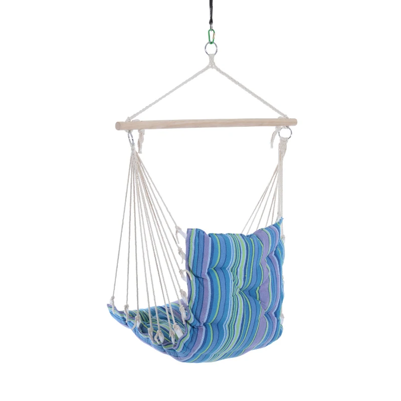 Outsunny Portable Hanging Woven Hammock Seat Rope Swing Chair Sleeping Bed for Outdoor Garden Yard Camping Blue