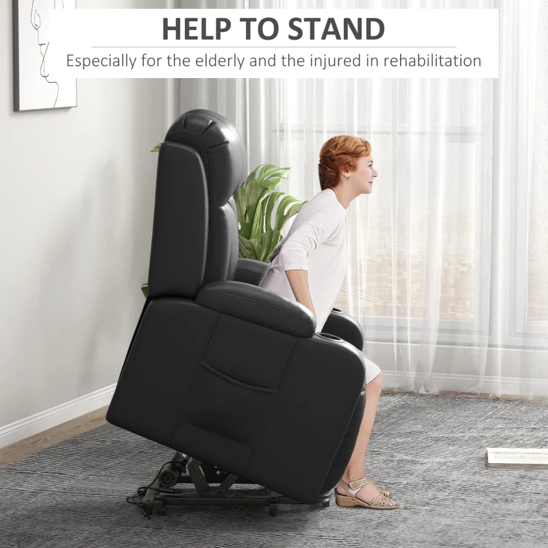 HOMCOM Electric Lift Chair for Elderly, Power Recliner with Footrest, Remote Control, Cup Holders for Living Room, Grey