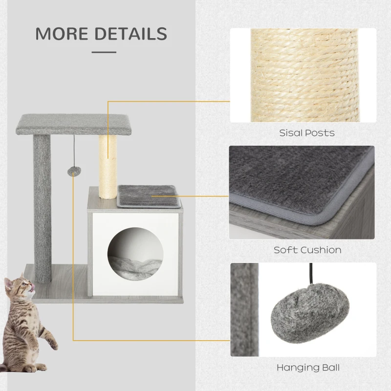 PawHut Multi-level Cat Tree Condo with Sisal-Covered Scratching Posts Grey