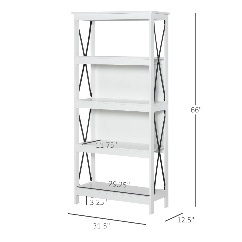 HOMCOM 4-Tier Bookcase, Display Shelf, Unit Storage Rack Organizer for Living Room, Office - White