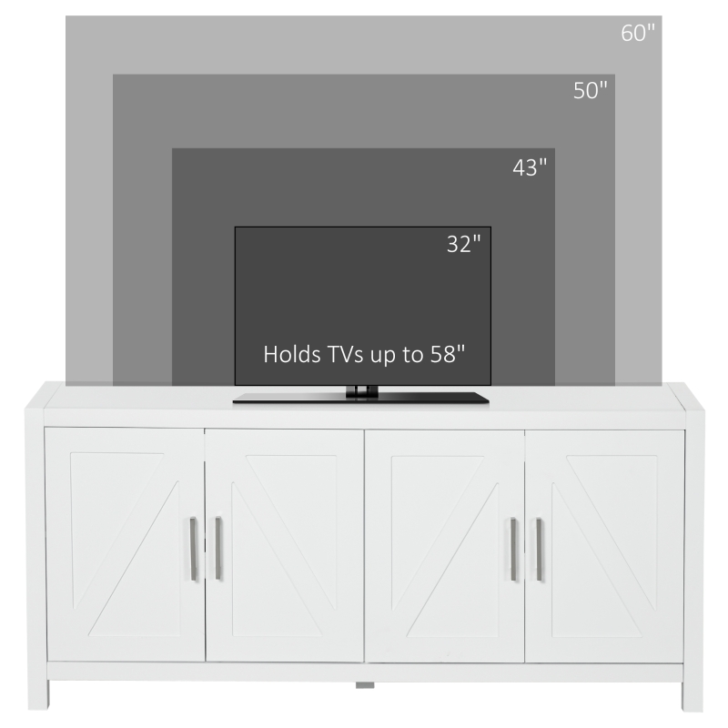 HOMCOM Sideboard Cabinet Buffets Table with Barn Style Doors TV Cabinet Stand for TVs up to 65" with 4 Cable Holes White