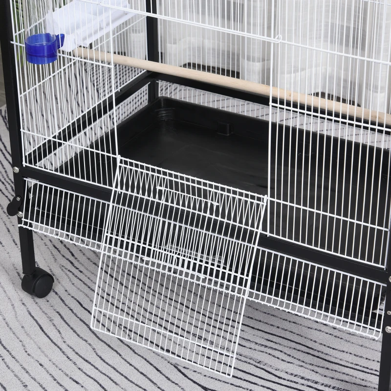 PawHut Bird Cage Conure Parrot Budgie Cage with Bird Perch & Wheels, Black and White