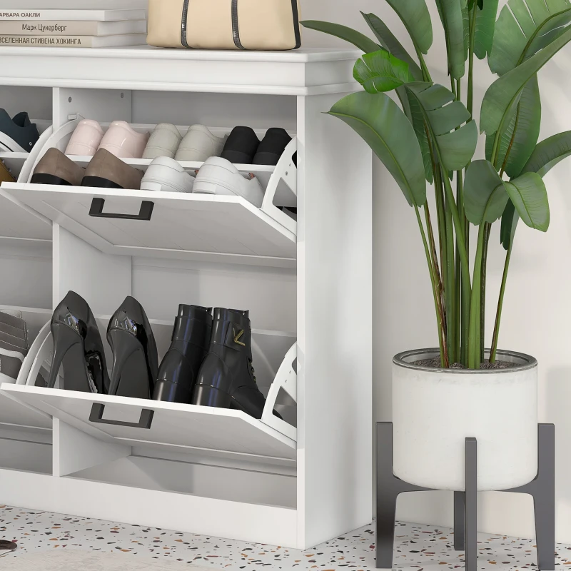 HOMCOM Shoe Storage Cabinet with 4 Flip Drawers and Adjustable Shelves, Narrow Shoe Cabinet for 20 Pairs of Shoes, White