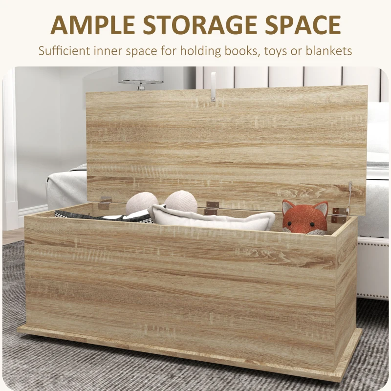 HOMCOM 39.5" Storage Chest with 2 Safety Hinges, Storage Box Organizer with Flip-Top Lid, Entryway Storage Bench, Oak