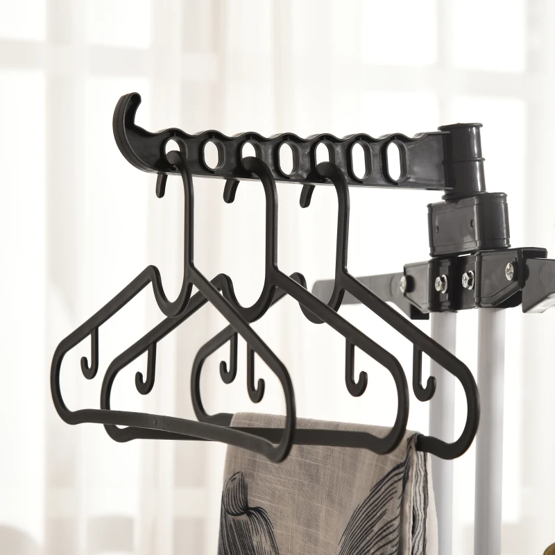 HOMCOM Foldable Clothes Drying Rack, 4-Tier Steel Laundry Rack for Drying Clothes with 2 Side Wings and 4 Castors, Indoor and Outdoor Use, Black