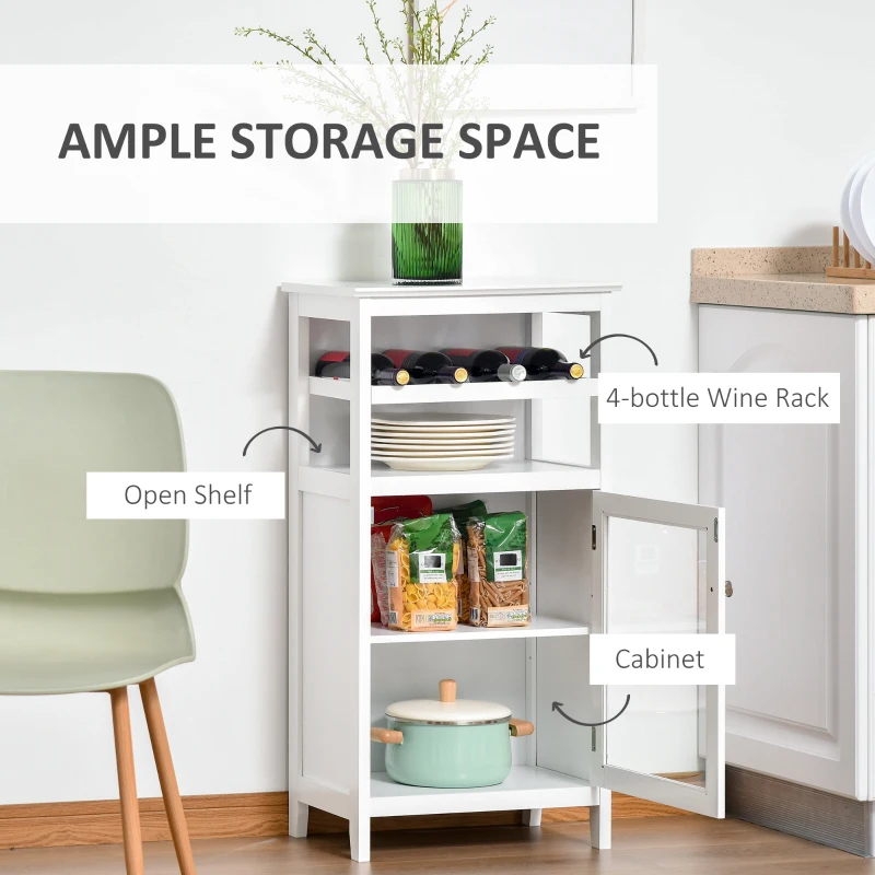 HOMCOM Wine Cabinet with 4 Bottle Wine Rack, Open Shelf, Acrylic Door Cabinet with Adjustable Shelf for Home Bar, White