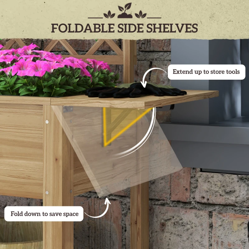 Outsunny Wood Planter with Trellis for Climbing Plants, Raised Garden Bed with Foldable Shelves, 55.1" x 17.7" x 59.4", Natural